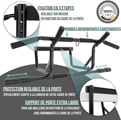 PULLUP & DIP Pull-up bar for door frames for hanging without screws and no slipping, professional door bar, pull-up bar with padded handles