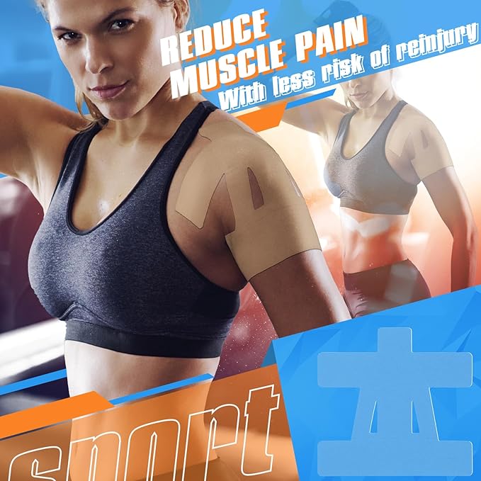 20 Count Kinesiology Tape for Shoulder Pain Relief Pre Cut Sports Waterproof Breathable Enhance Elastic Kinesiology Athletic Tape for Shoulder Support and Muscle Baseball Sports(Beige)