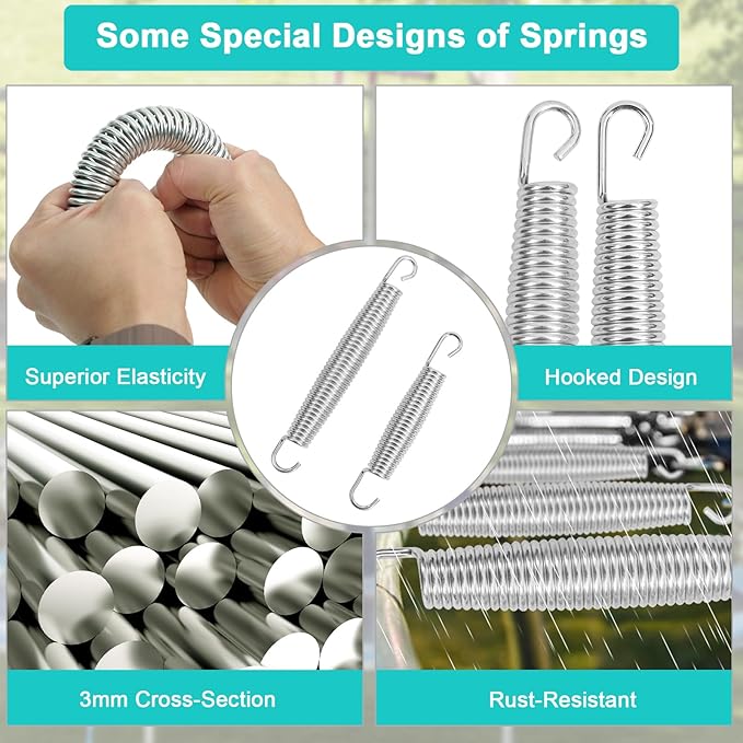 24 Pcs Trampoline Springs, 5.5-7 Inch Heavy Duty Stainless Steel Replacement Springs, Universal Trampoline Accessories Springs with 2 T-Hooks