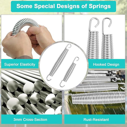 24 Pcs Trampoline Springs, 5.5-7 Inch Heavy Duty Stainless Steel Replacement Springs, Universal Trampoline Accessories Springs with 2 T-Hooks