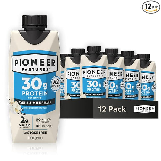 Pioneer Pastures - High Protein A2 Milkshakes - Vanilla - A2 Nutritional Milk, 30g Protein, 2g