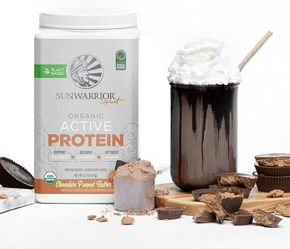 Sunwarrior Organic Plant Based Protein Powder | Vegan Organic Protein Powder with BCAAs Plus Recovery Minerals & Botanicals | Non-GMO Soy Dairy & Gluten Free (Chocolate Peanut Butter, 20 Servings)