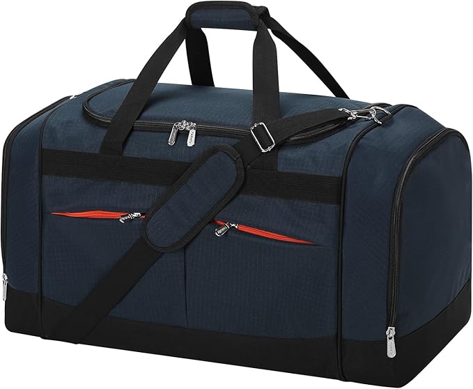 24 inch Large Gym Bag for Men - 65L Hard Bottom Duffle Bag with Shoes Compartment for Sport/Travel - Navy Blue