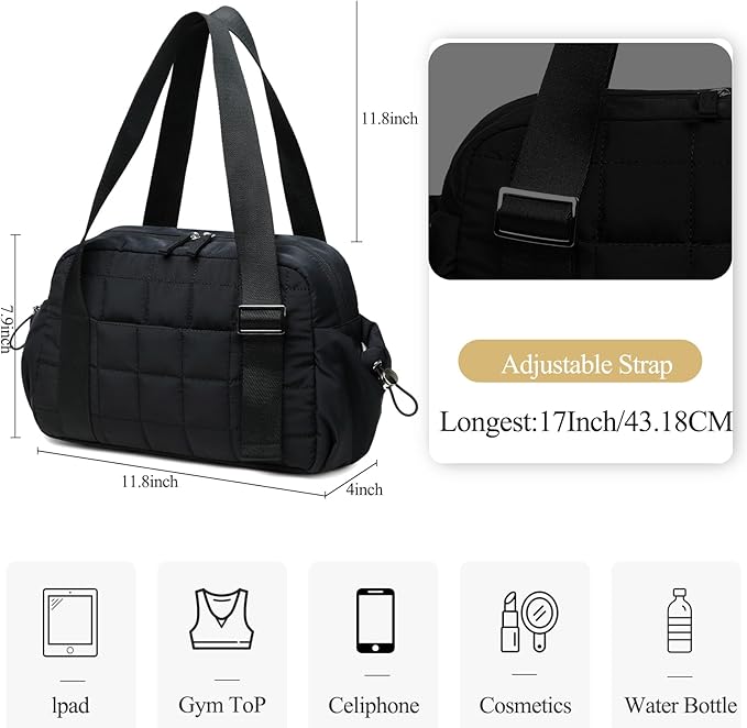 CAMTOP Mini Gym Bag for Women, Small Gym Tote Bag Puffy Quilted Sports Duffel Bag with Wet Compartment and Coin Purse Duffel Bags Dance Yoga Workout Bag