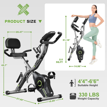 Goimu Exercise Bike, 5 in 1 Foldable Stationary Bike for Seniors, 16-Level Adjustable Magnetic