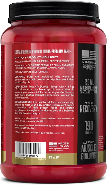 BSN SYNTHA-6 Premium Protein Powder with 6g of Fiber, Whey Protein, Micellar Casein, Milk Protein Isolate Blend, 5g Fat, Vanilla Ice Cream, 14 Servings (Packaging May Vary)