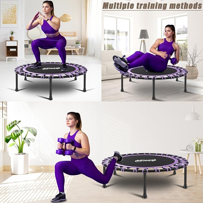 Newan 40"-48" Silent Mini Trampoline Fitness Trampoline Bungee Rebounder Jumping Cardio Trainer Workout for Adults-Max Limit 330lbs