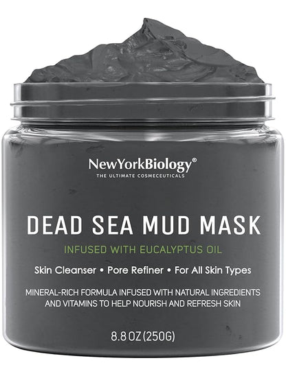 New York Biology Dead Sea Mud Mask for Face and Body | with Eucalyptus | Spa Quality Pore Refiner for Oily Skin | Natural Skincare for Women & Men | Tighten Skin for A Healthier Complexion | 8.8 oz