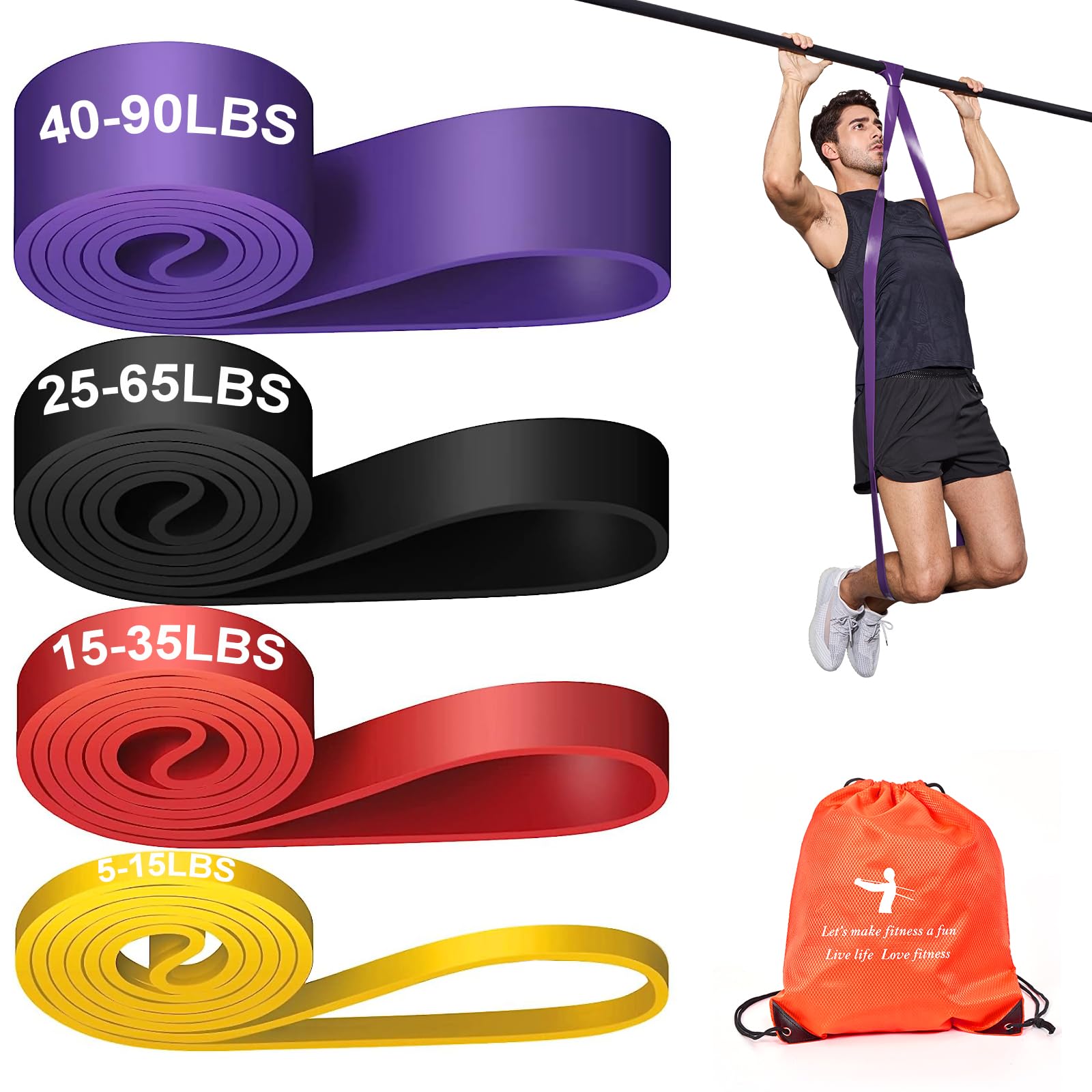 YONKFUL Pull Up Assistance Bands Set, Long Resistance Bands for Working Out