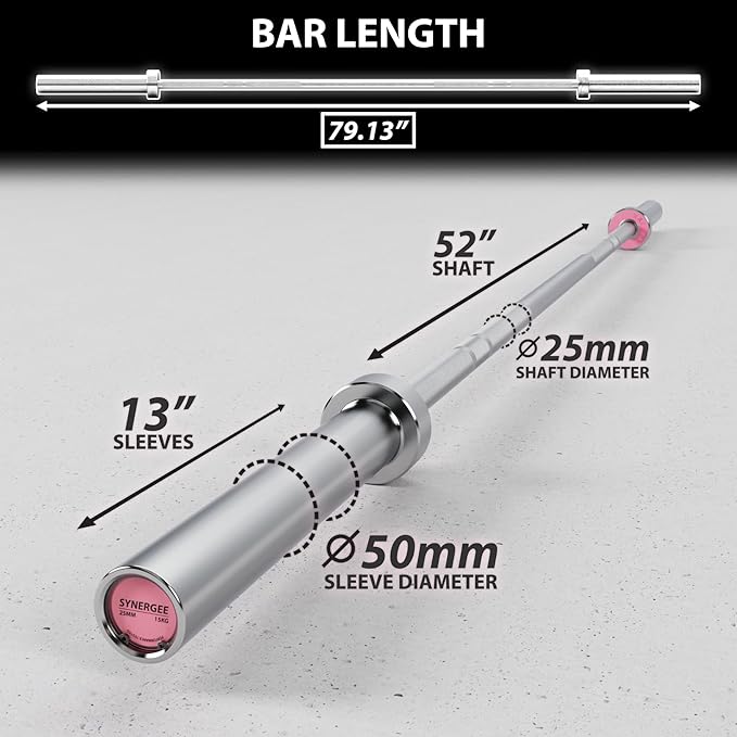 Synergee Regional Olympic 20kg Men’s and 15kg Women’s Hard Chrome & Black Phosphate Barbells. Rated 1500lbs for Weightlifting and Powerlifting.