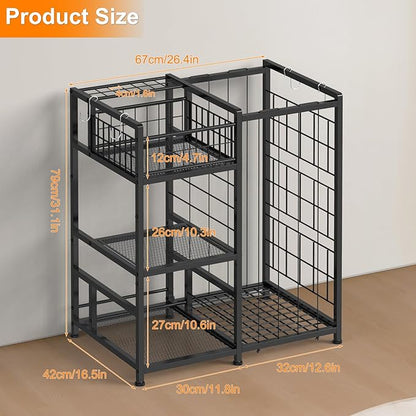 HEOMU Sports Equipment Organizer with Elastic Cords and 4 Hooks, Metal Garage Ball Organizer for Indoor Outdoor, Ball Storage Rack with Basket for Sports Gear and Toys, Black