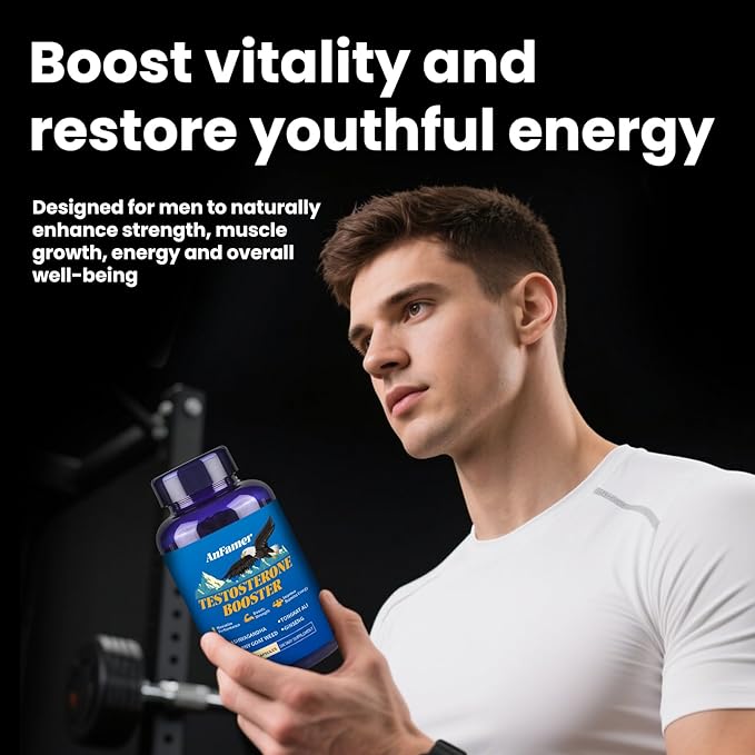 Testosterone Booster for Men with Ashwagandha, L-Arginine, Tongkat Ali, Tribulus, Natural Testosterone Supplement for Men Workout, Strength Booster, Performance and Building Muscle, 180 Capsules