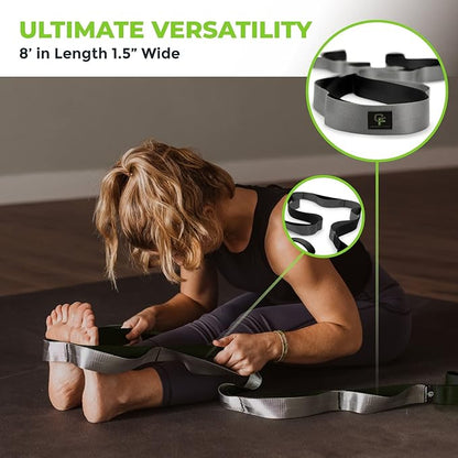 Gradient Fitness Stretching Strap for Physical Therapy, 12 Multi-Loop Stretch Strap 1.5" W x 8' L, Neoprene Handles, Physical Therapy Equipment, Yoga Straps for Stretching, Leg Stretcher.
