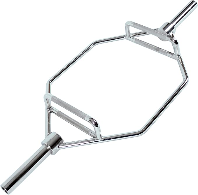 Sunny Health & Fitness Strength Training Olympic Hex Bar Barbell, High Load Capacity, Swivel Handles, Safety Clips, Knurled Handles for Deadlifts, Shoulder Presses, Shrugs, Back Rows, Weightlifting