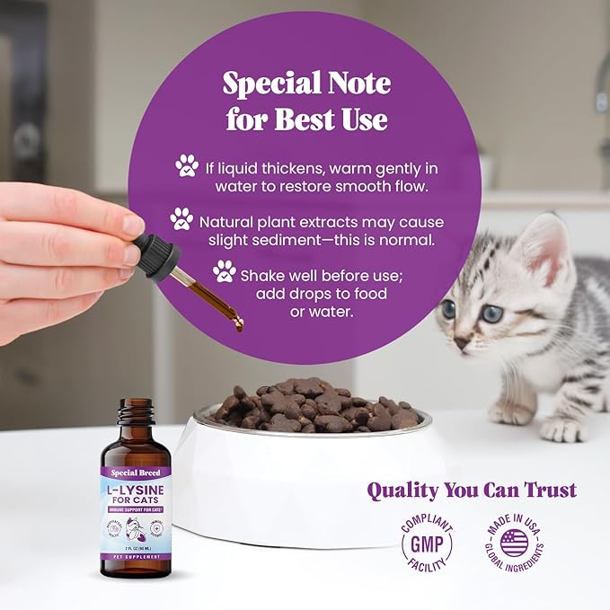 Special Breed L-Lysine for Cats & Kittens ??Immune, Respiratory & Eye Health Support ??Liquid Cat Supplement with Astragalus, Burdock, Atractylodes, Dangshen & Vitamins A, B1, B2, B6 ??2oz (60mL)