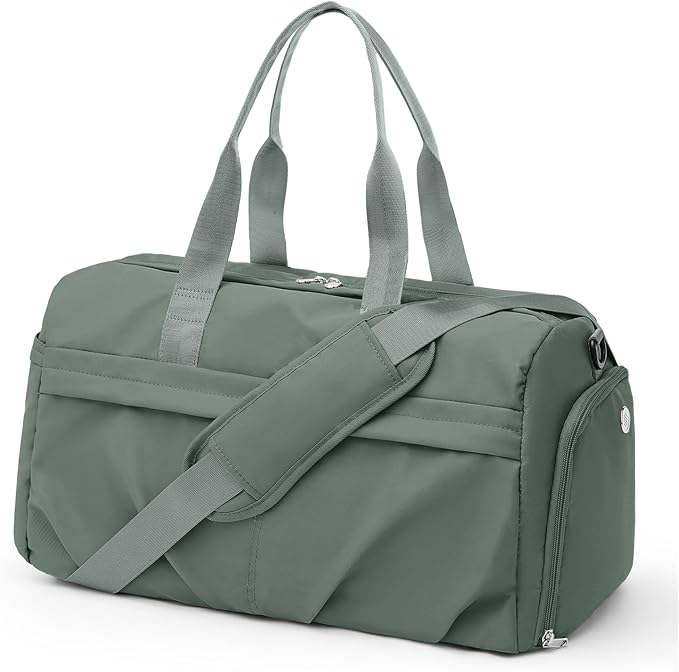 Gym Bag for Women Men with Shoe Compartment, Sport Duffel Bag, Waterproof Travel Weekender Overnight Carry on Bag for Yoga with Trolley Sleeve, Green