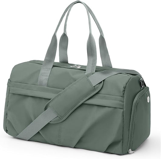 Gym Bag for Women Men with Shoe Compartment, Sport Duffel Bag, Waterproof Travel Weekender Overnight Carry on Bag for Yoga with Trolley Sleeve, Green