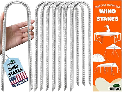Eurmax USA Strong Trampoline Anchor Stake High Wind, Ground Anchors Heavy Duty, Tent Stakes,Trampoline Accessories, Swing Set Anchors, Ground Stakes, Pack of 8(Silver)