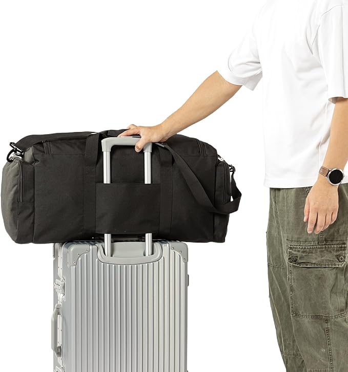 Super Quality 60L Large Duffel Travel Bag Luggage Foldable Bag Cargo Sport Gear Equipment Skiing Hardware Bag Heavy Duty& Durable(Black)