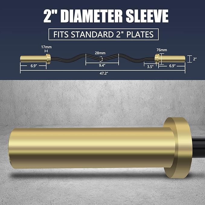 TECHNOAGE Olympic EZ Curl Bar, 47" Curl Bar(350/500LBS Capacity) 20LB, Solid Steel, Chrome Finish Barbell with Copper Sleeve and Bearing for 2-inch Plates, for Weight Lifting,Hip Thrusts,Squat,Biceps-Home Gym Weight Bar