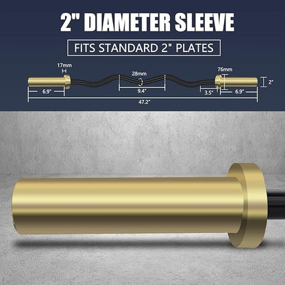 TECHNOAGE Olympic EZ Curl Bar, 47" Curl Bar(350/500LBS Capacity) 20LB, Solid Steel, Chrome Finish Barbell with Copper Sleeve and Bearing for 2-inch Plates, for Weight Lifting,Hip Thrusts,Squat,Biceps-Home Gym Weight Bar