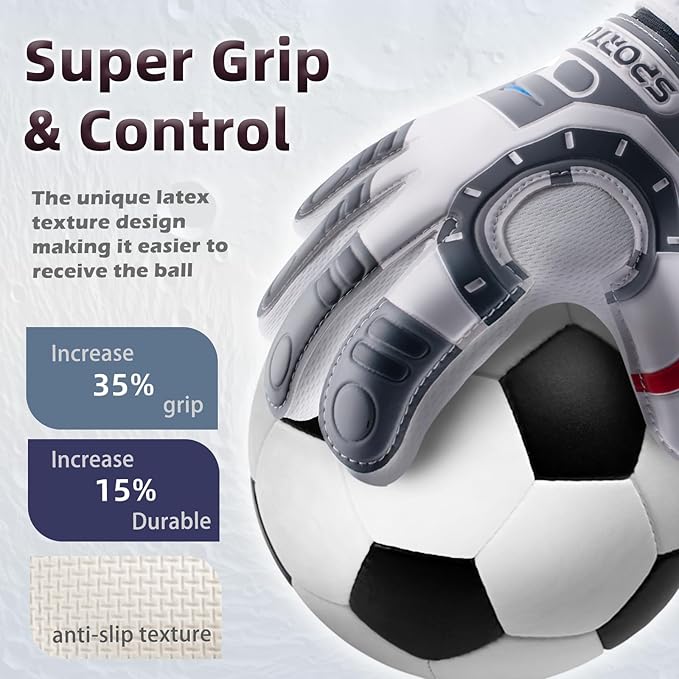 Sportout Kids Goalkeeper Gloves, Soccer Gloves with Double Wrist Protection and Non-Slip Wear Resistant Latex Material to Give Protection to Prevent Injuries
