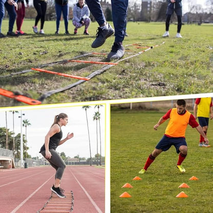 20ft Sports Agility Ladder for Men Women and Kids, Speed Youth Soccer Agility Training Equipment for Football, Exercise, Tennis, Legs Workout with Speed Parachute, Cones and Carry Bag