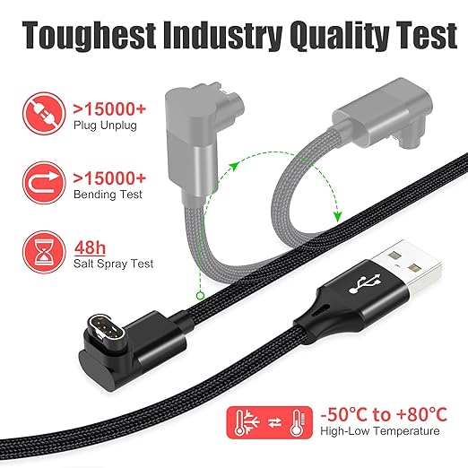 AGVEE 6.6ft Charger for Garmin Watch, L-Shape Charging Cable for Fenix, Forerunner, Vivoactive, Instinct, Venu, Tactix, Approach, D2, Quatix Series, Right Angle Braided, Black