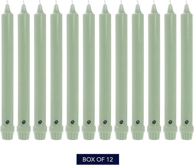 Colonial Candle Unscented Taper Candle, Classic Collection, Colonial Classic Green, 10 In, Pack of 12 - Up to 8 Hours Burn