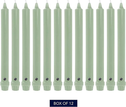 Colonial Candle Unscented Taper Candle, Classic Collection, Colonial Classic Green, 10 In, Pack of 12 - Up to 8 Hours Burn