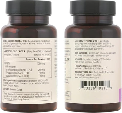 Omega 110 w/LYSOVETA LPC | EPA & DHA Supplements for Brain & Retina Health | Focus, Attention, Memory, Mood & Vision | 6X Higher Absorption Than Fish Oil | High Potency Omega-3 LPC-DHA