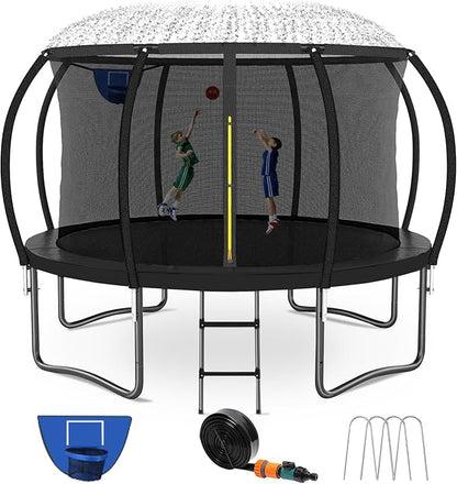 14FT & 16FT Trampoline for Kids & Adults, Big Round Trampoline with Basketball Hoop, Sprinkler & ASTM Certified