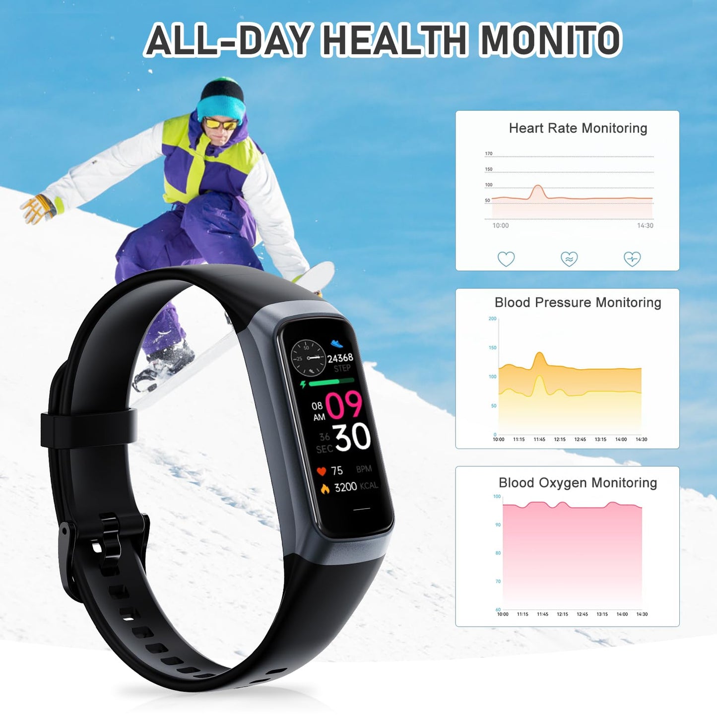 Fitness Tracker with Heart Rate/Blood Pressure/Pedometer/Calories/Sleep