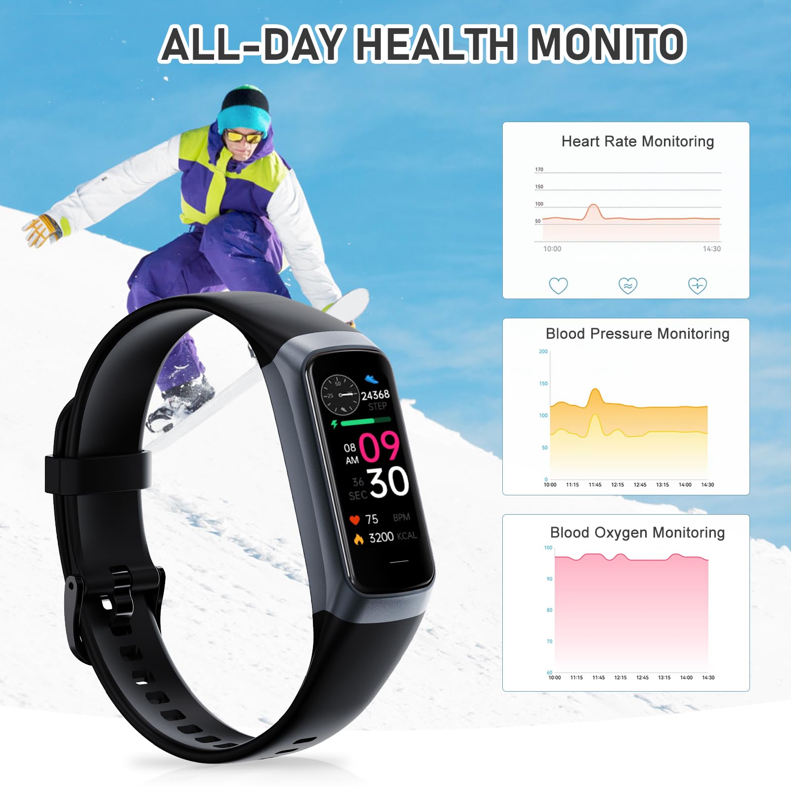 Fitness Tracker with Heart Rate/Blood Pressure/Pedometer/Calories/Sleep