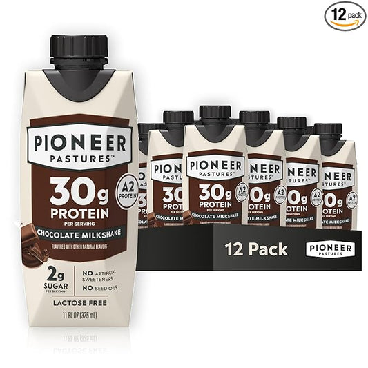 Pioneer Pastures - High Protein A2 Milkshakes - Chocolate - A2 Nutritional Milk, 30g Protein, 2g