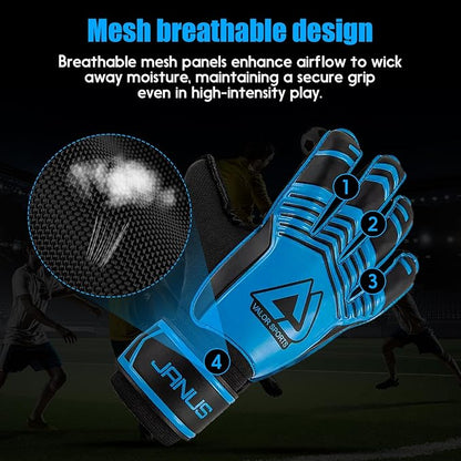 Soccer Goalkeeper Gloves with Finger Protection to Prevent Injuries, Strong Grip for Tough Tackles, Breathable Goal Keeper Gloves for for Kids, Youth and Adult