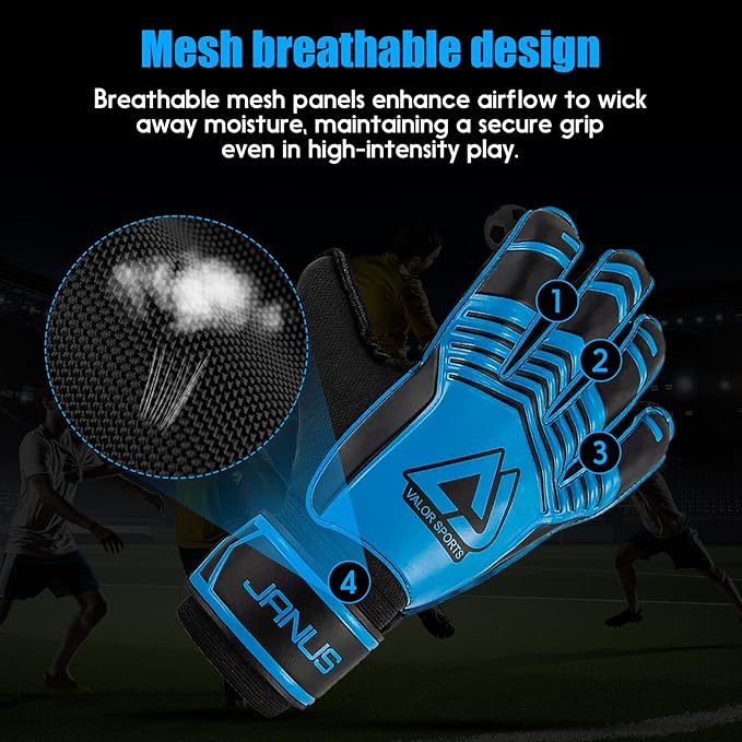 Soccer Goalkeeper Gloves with Finger Protection to Prevent Injuries, Strong Grip for Tough Tackles, Breathable Goal Keeper Gloves for for Kids, Youth and Adult