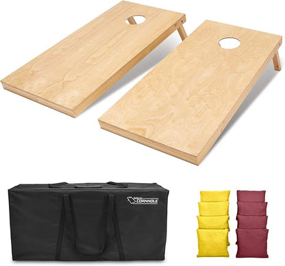 GoSports Regulation Size Wooden Cornhole Set with Natural Wood Finish - Includes Carrying Case