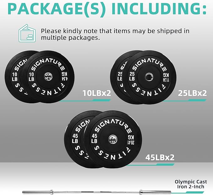Olympic Bumper Plates Set, 2" Weight Plates for Strength Training & Weightlifting, Paris or Set or Set with Barbell, Multiple Options