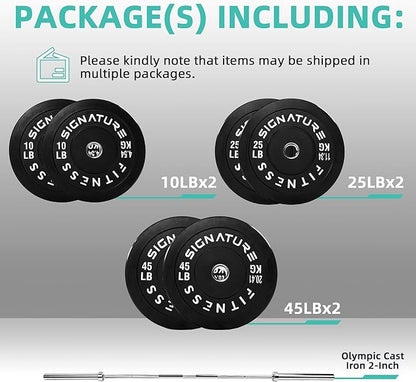 Olympic Bumper Plates Set, 2" Weight Plates for Strength Training & Weightlifting, Paris or Set or Set with Barbell, Multiple Options