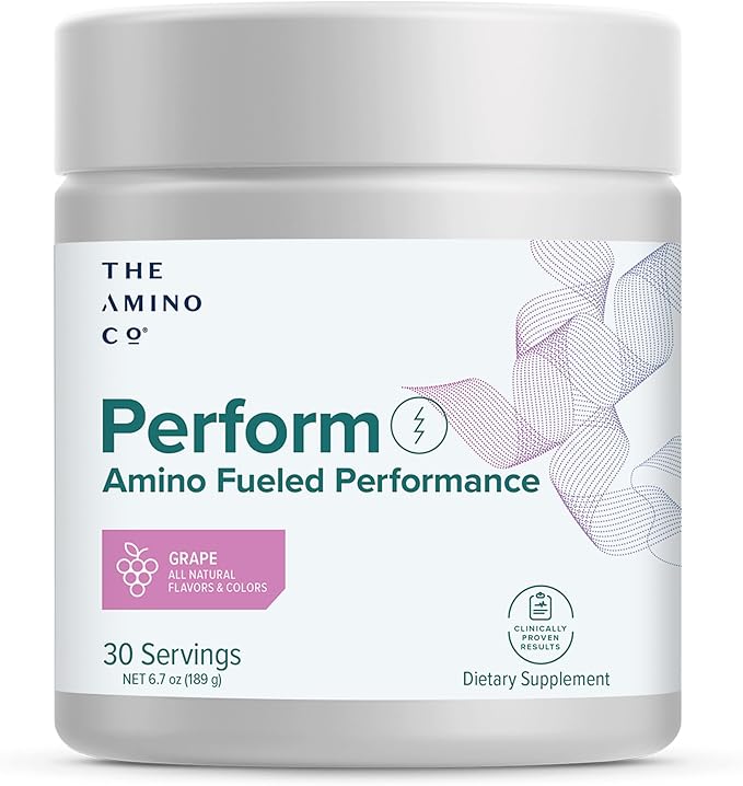 The Amino CO. - Perform Pre Workout Powder Supplement with Pure EAA Amino Acids & Natural Flavor, Stevia Sweetened Preworkout Energy Boost for Men & Women - Grape (6.7 oz)