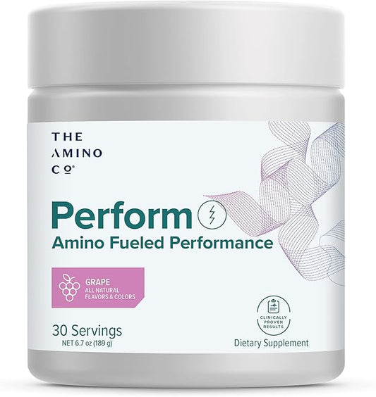 The Amino CO. - Perform Pre Workout Powder Supplement with Pure EAA Amino Acids & Natural Flavor, Stevia Sweetened Preworkout Energy Boost for Men & Women - Grape (6.7 oz)