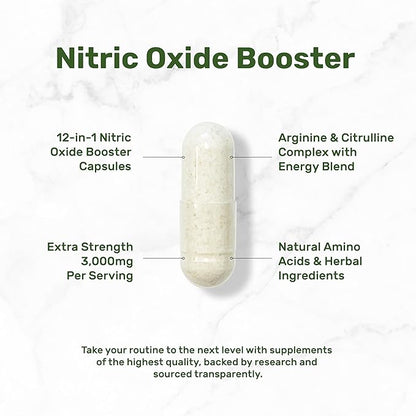 Nitric Oxide Booster 3,000mg Per Serving, 300 Capsules ??12 in 1 Nitric Oxide Supplement ??Arginine & Citrulline Complex with Energy Blend ??Marshmallow Root ??Promotes Nutrient Flow to Muscles&Heart