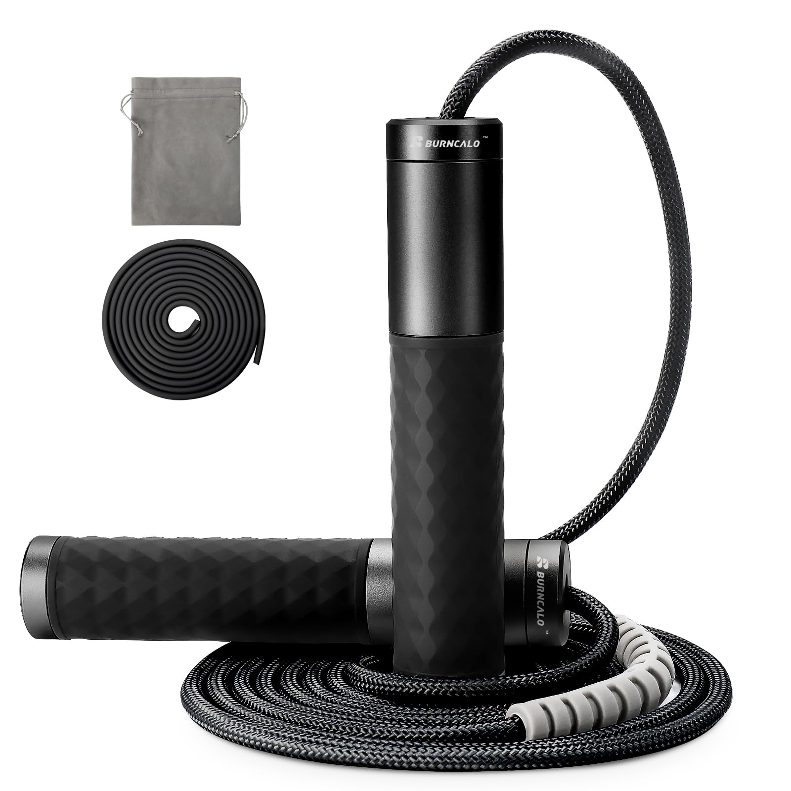 BURNCALO Weighted Jump Rope for Fitness, Skipping Rope for Men Women, Metal Heavy Handles, Ball
