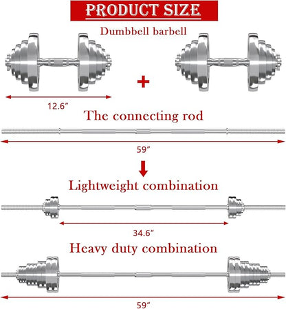 VIVITORY Fitness Dumbbells Set, Adjustable Weight Sets up to 11/22/44/66/110 lbs, with Metal Connecting Rod Used As Barbell, Chromed Weights, Hardcover Gift Box, Home Gym Work Out Training Equipment
