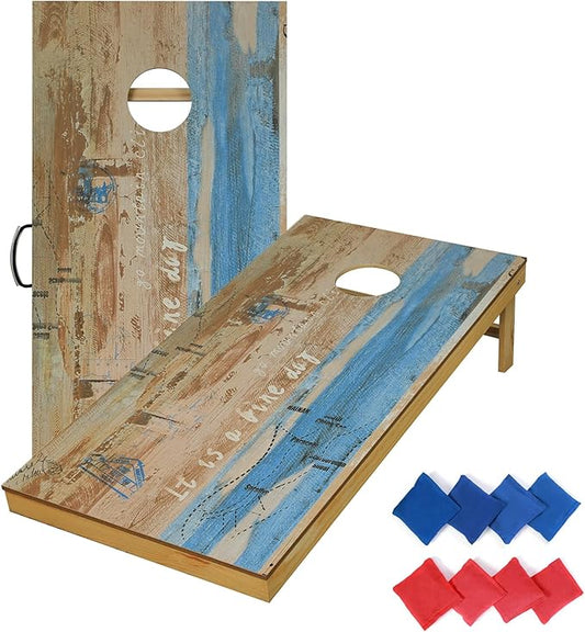 Solid Wood Premium Corn Hole Outdoor Game Set, 2 Regulation and Waterproof Cornhole Game Boards, with 8 Toss Bags, Perfect for Outdoor Indoor
