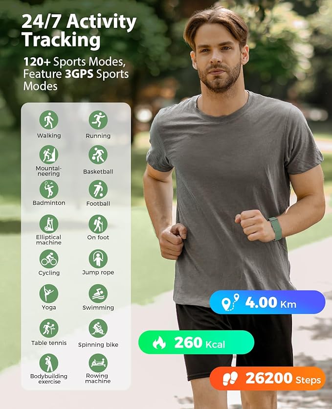 Smart Bracelet, Wearable Activity & Fitness Tracker Band, 24H Sleep Tracker, All-Day Continuous Heart Rate Blood Pressure Stress HRV Monitor, 170+ Sport Modes Smart Wristband with 2 Bands, Free APP