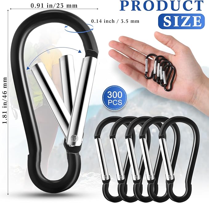 300 Pcs 2" Carabiner Bulk Spring Snap Hooks Bulk Aluminum Alloy Clip Keychain for Hanging Camping Hiking Traveling Fishing Outdoor Activities