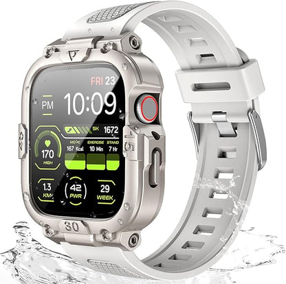 Dsytom Waterproof Case with Band Compatible for Apple Watch Band 45mm 44mm 41mm 40mm for Men ,Rugged Shockproof Smartwatch Strap Protective Bumper Cover with Built-in Tempered Glass Screen Protector