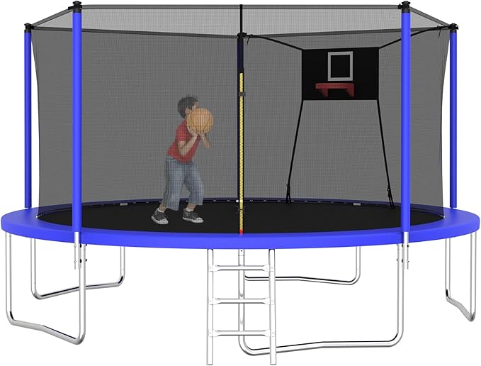 1320 LBS 14FT Outdoor Trampoline, Trampolines with Basketball Hoop & Safety Enclosure Net -ASTM Approved, Backyard Trampoline, Recreational Heavy-Duty Trampoline for Adult